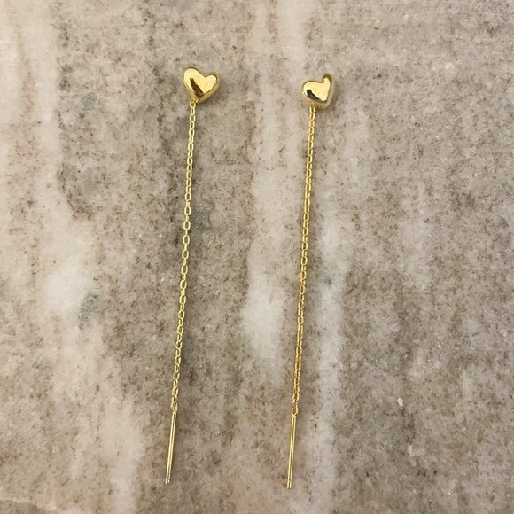 925 Sterling Silver Heart Threader Earrings Dainty Minimalist Threaders - Picture 6 of 6